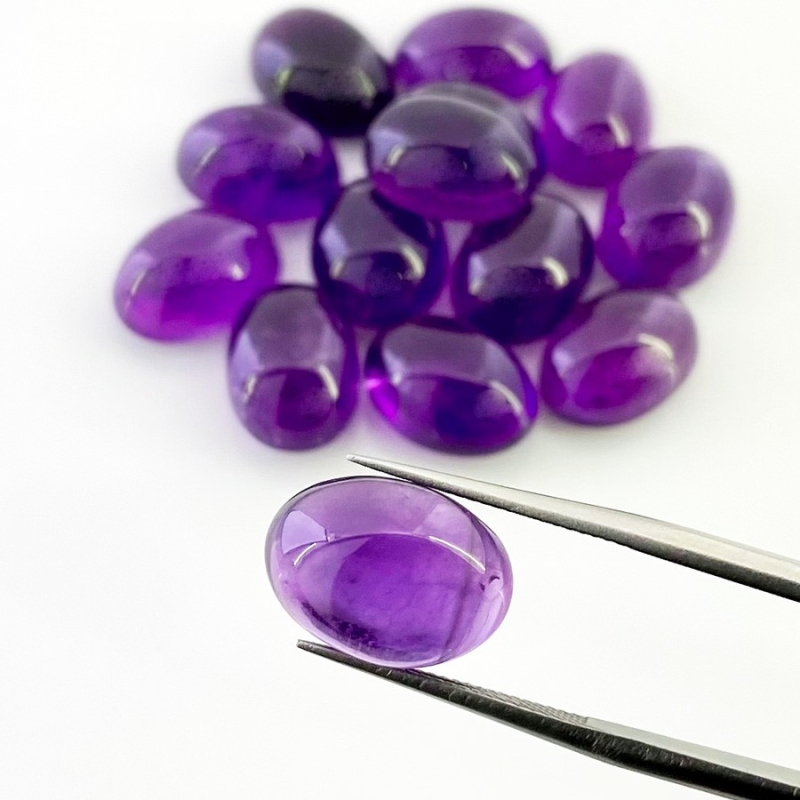 97.15 Cts. African Amethyst 14x10mm Smooth Oval Shape A Grade Cabochons Parcel - Total 14 Pcs.