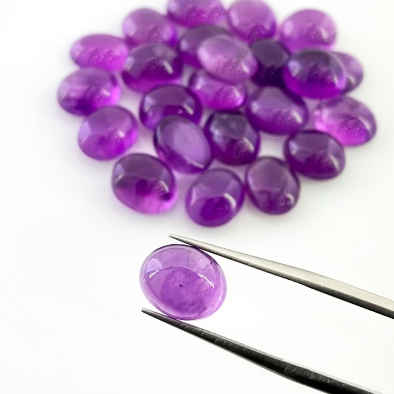 69.70 Cts. African Amethyst 10X8mm Smooth Oval Shape A Grade Cabochons Parcel - Total 24 Pcs.