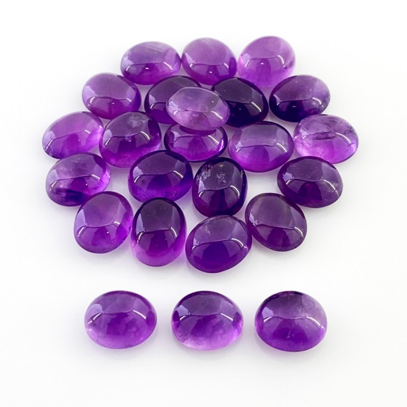 69.70 Cts. African Amethyst 10X8mm Smooth Oval Shape A Grade Cabochons Parcel - Total 24 Pcs.