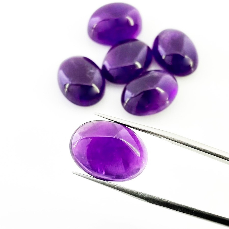 79.25 Cts. African Amethyst 18x13mm Smooth Oval Shape A Grade Cabochons Parcel - Total 6 Pcs.