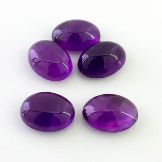 65.75 Cts. African Amethyst 18x13mm Smooth Oval Shape A Grade Cabochons Parcel - Total 5 Pcs.