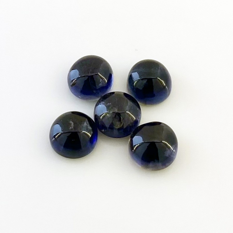 15.90 Carat Iolite 9mm Smooth Round Shape A Grade Cabochons Parcel - Total 5 Pcs.