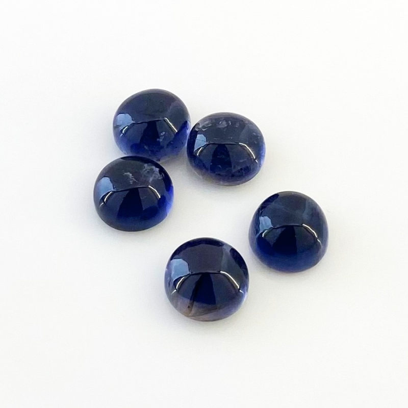 15.90 Carat Iolite 9mm Smooth Round Shape A Grade Cabochons Parcel - Total 5 Pcs.