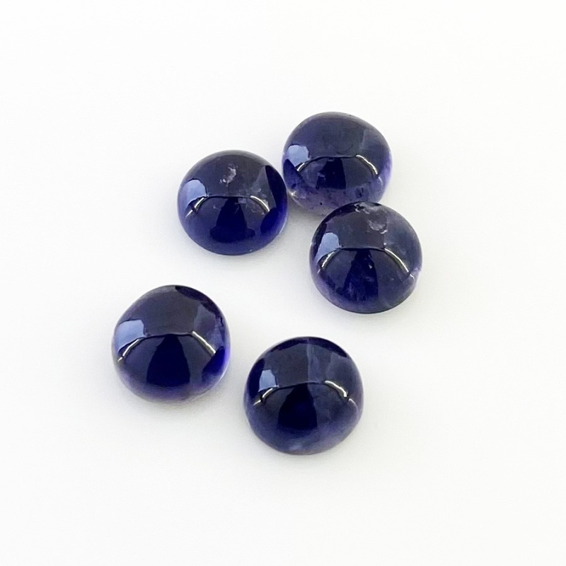 15.90 Carat Iolite 9mm Smooth Round Shape A Grade Cabochons Parcel - Total 5 Pcs.