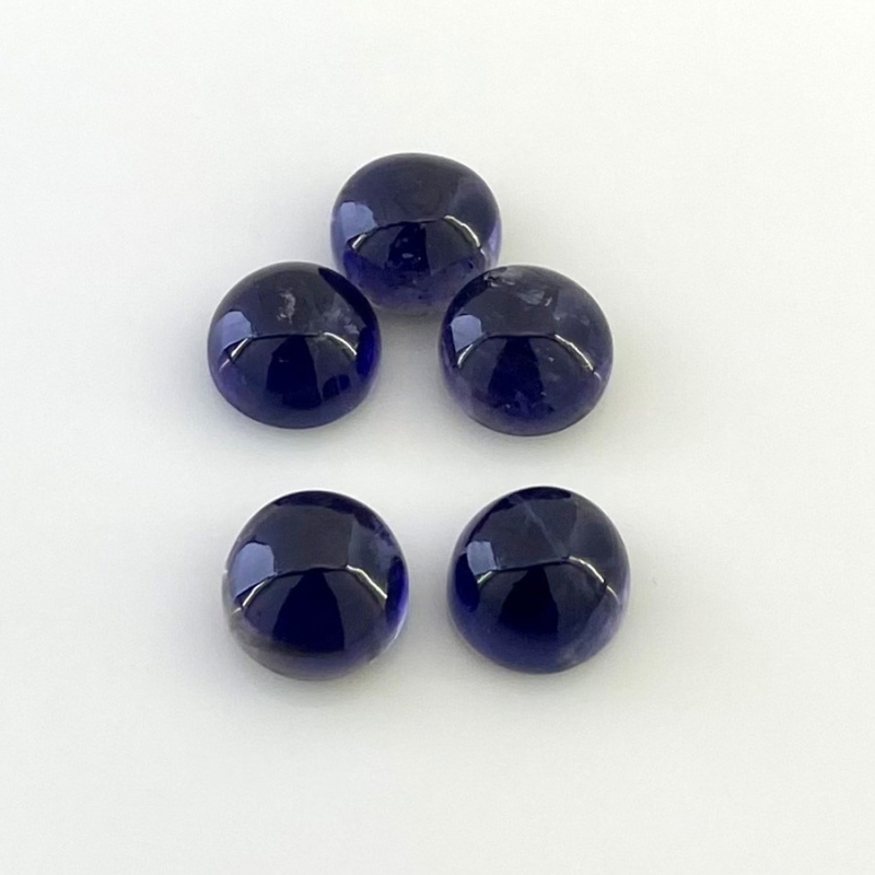 15.90 Carat Iolite 9mm Smooth Round Shape A Grade Cabochons Parcel - Total 5 Pcs.