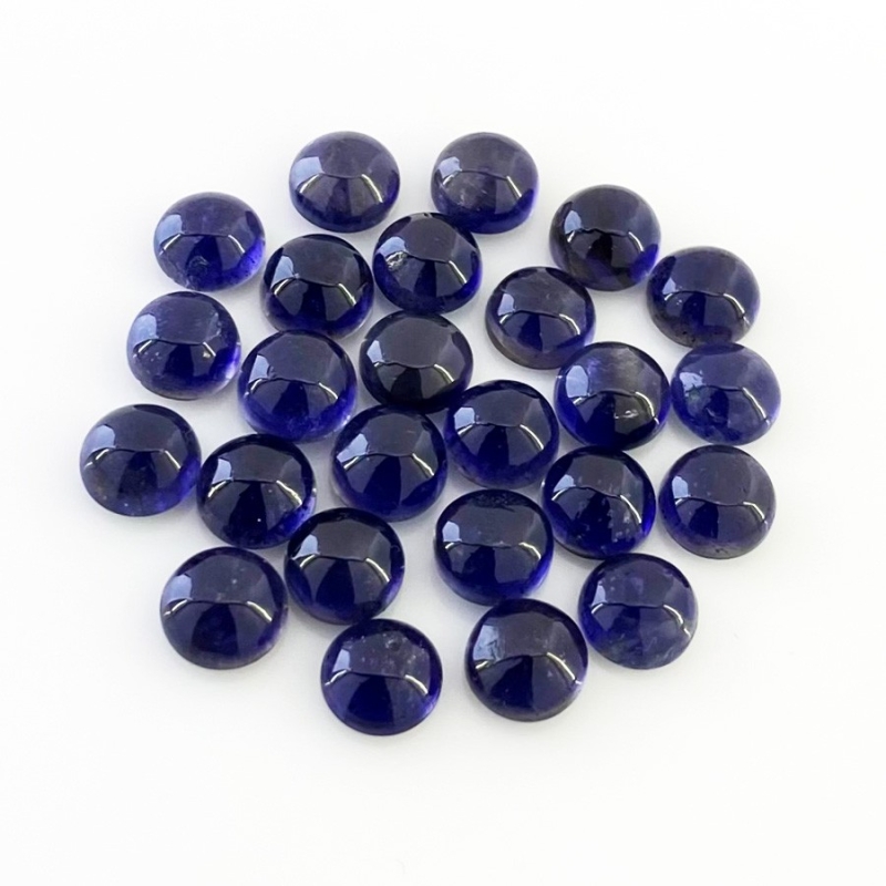 33.75 Carat Iolite 7mm Smooth Round Shape A Grade Cabochons Parcel - Total 25 Pcs.