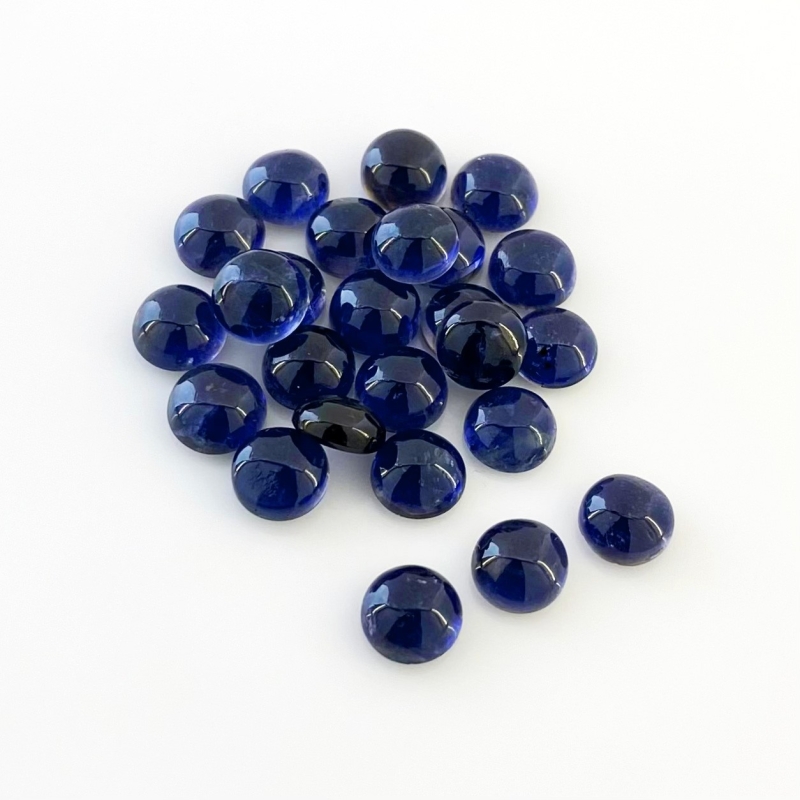 33.75 Carat Iolite 7mm Smooth Round Shape A Grade Cabochons Parcel - Total 25 Pcs.