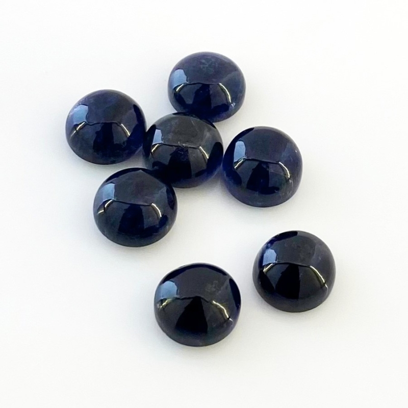22.60 Carat Iolite 9mm Smooth Round Shape A Grade Cabochons Parcel - Total 7 Pcs.