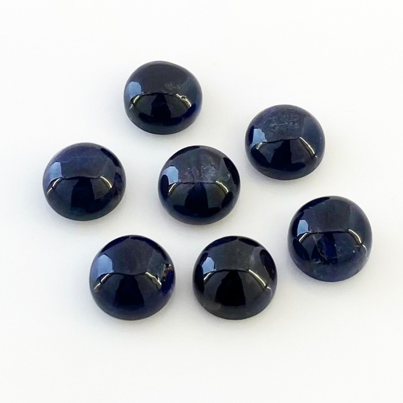 22.60 Carat Iolite 9mm Smooth Round Shape A Grade Cabochons Parcel - Total 7 Pcs.