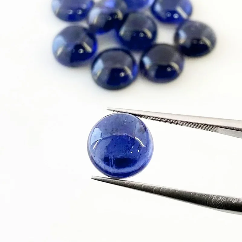 26.50 Carat Iolite 9mm Smooth Round Shape A Grade Cabochons Parcel - Total 10 Pcs.