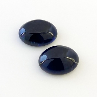 23.95 Carat Iolite 18x13mm Smooth Oval Shape A Grade Matched Cabochons Pair - Total 2 Pcs.
