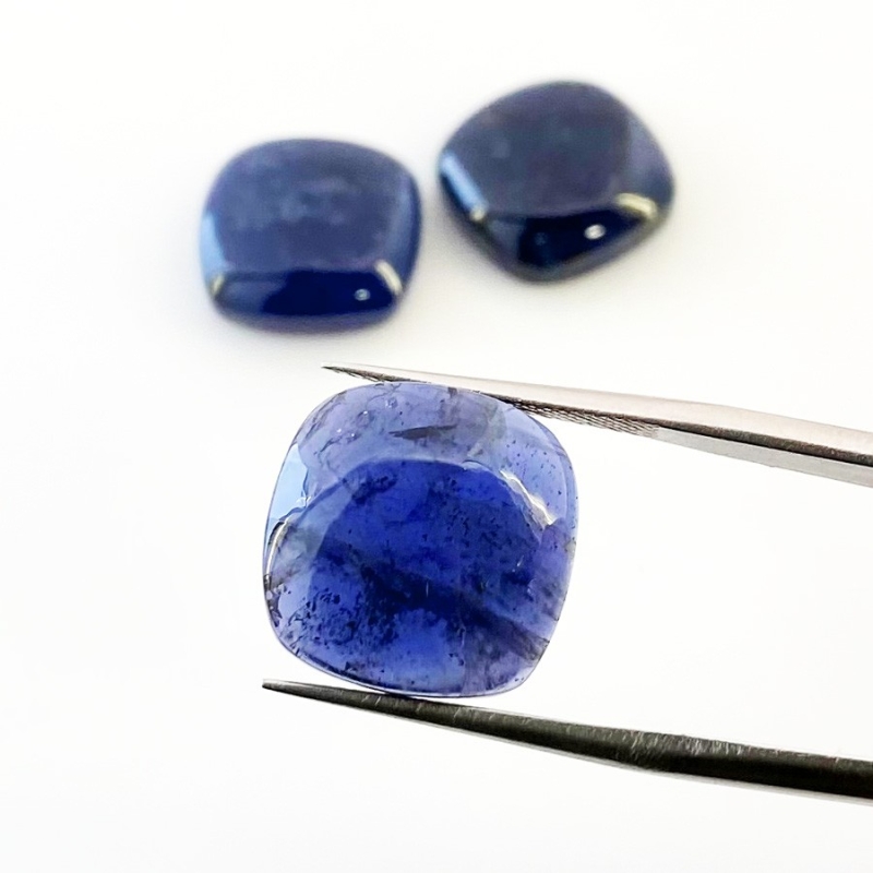 28 Cts. Iolite 14mm Smooth Square Cushion Shape A Grade Cabochons Parcel - Total 3 Pcs.