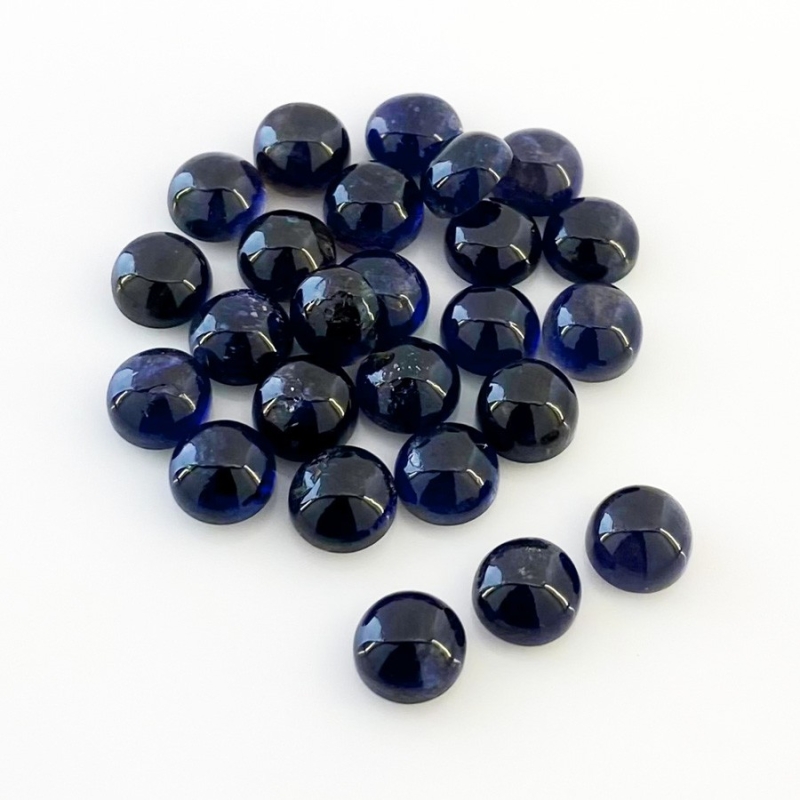 37.20 Carat Iolite 7mm Smooth Round Shape A Grade Cabochons Parcel - Total 25 Pcs.