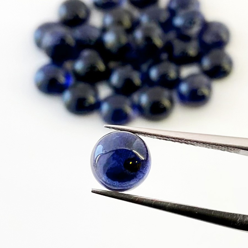 37.20 Carat Iolite 7mm Smooth Round Shape A Grade Cabochons Parcel - Total 25 Pcs.