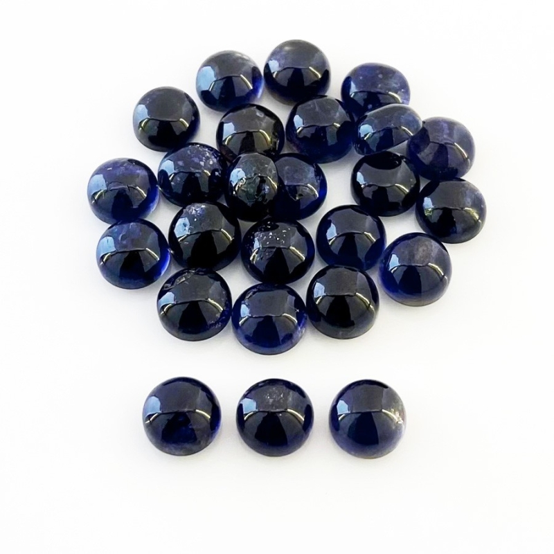 37.20 Carat Iolite 7mm Smooth Round Shape A Grade Cabochons Parcel - Total 25 Pcs.