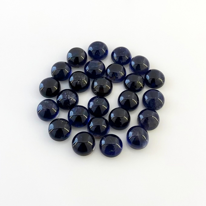 37.20 Carat Iolite 7mm Smooth Round Shape A Grade Cabochons Parcel - Total 25 Pcs.