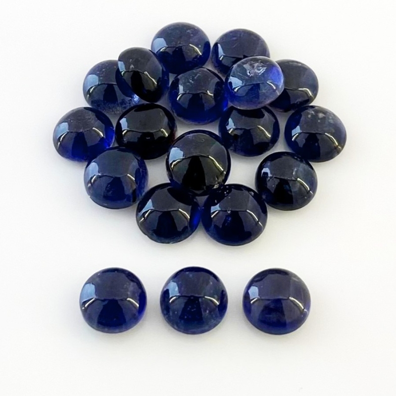 25.50 Carat Iolite 7mm Smooth Round Shape A Grade Cabochons Parcel - Total 20 Pcs.