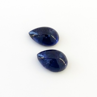 12 Carat Iolite 15x10 mm Smooth Pear Shape A Grade Cabochons Parcel - Total 2 Pcs.