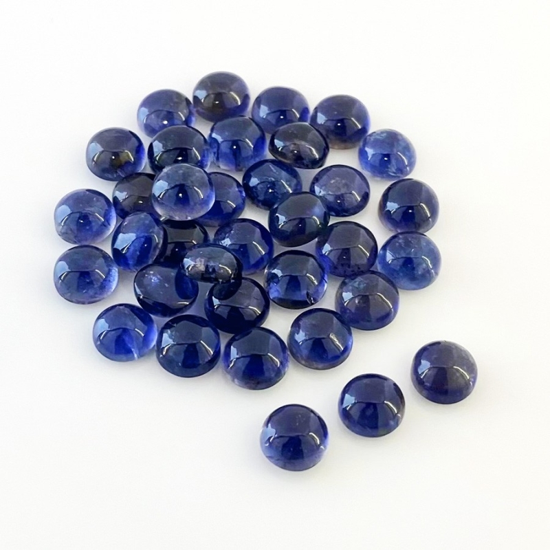 49.65 Cts. Iolite 7mm Smooth Round Shape A Grade Cabochons Parcel - Total 35 Pcs.