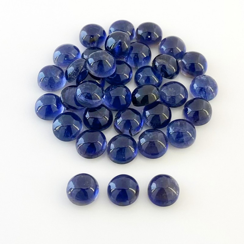 49.65 Cts. Iolite 7mm Smooth Round Shape A Grade Cabochons Parcel - Total 35 Pcs.