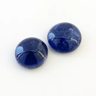 25 Carat Iolite 15-16mm Smooth Round Shape A Grade Cabochons Parcel - Total 2 Pcs.