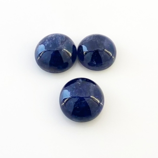 28 Carat Iolite 13-14mm Smooth Round Shape A Grade Cabochons Parcel - Total 3 Pcs.