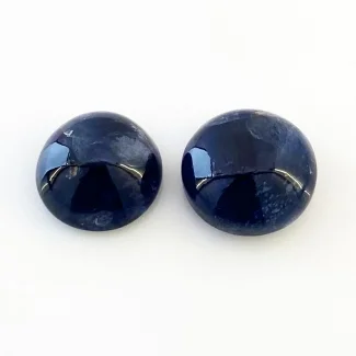 25.75 Carat Iolite 15-16mm Smooth Round Shape A Grade Cabochons Parcel - Total 2 Pcs.