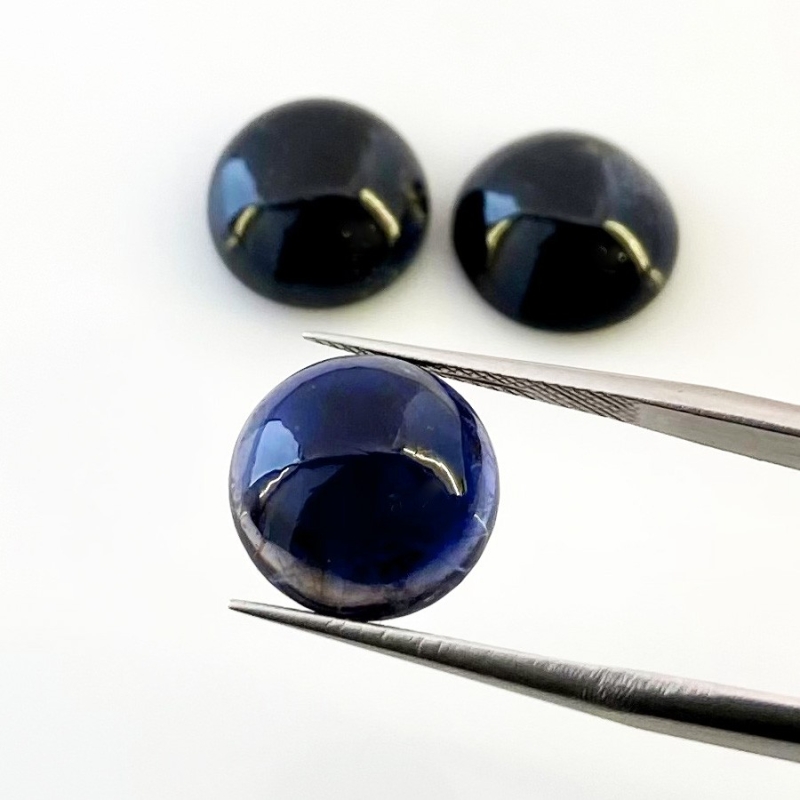 19.65 Carat Iolite 12-13mm Smooth Round Shape A Grade Cabochons Parcel - Total 3 Pcs.