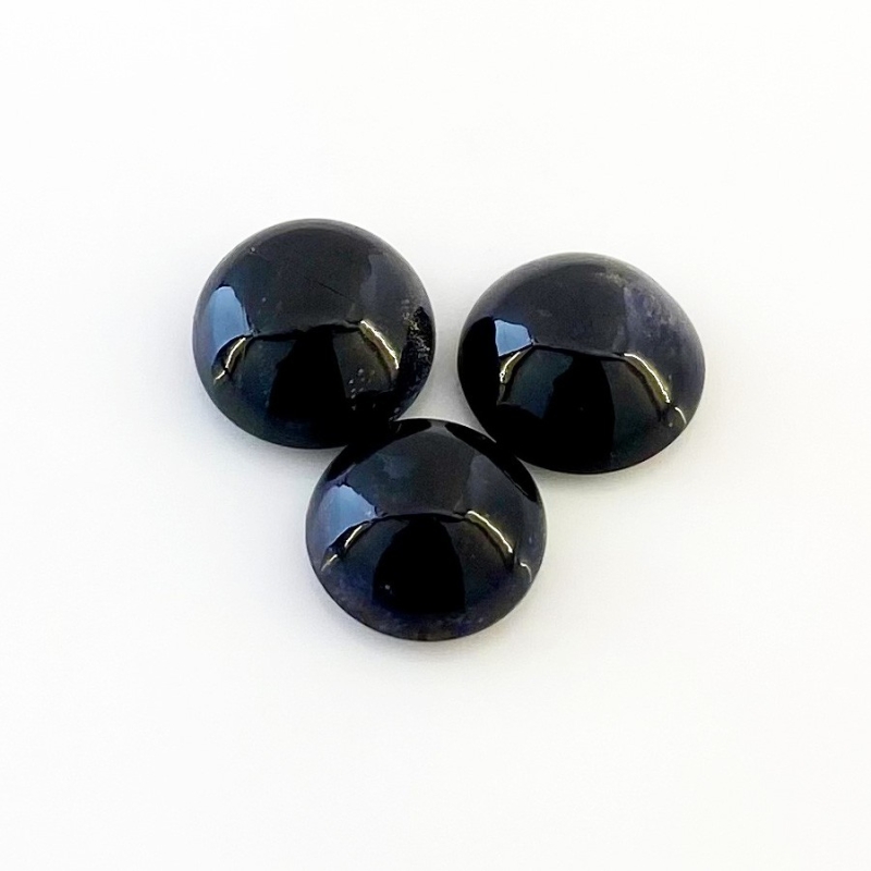 19.65 Carat Iolite 12-13mm Smooth Round Shape A Grade Cabochons Parcel - Total 3 Pcs.