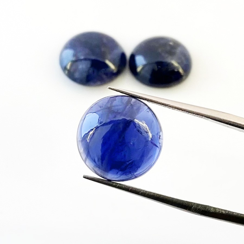 21.20 Carat Iolite 13-14mm Smooth Round Shape A Grade Cabochons Parcel - Total 3 Pcs.