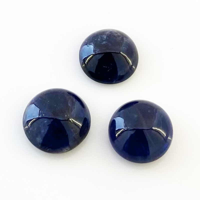 21.20 Carat Iolite 13-14mm Smooth Round Shape A Grade Cabochons Parcel - Total 3 Pcs.