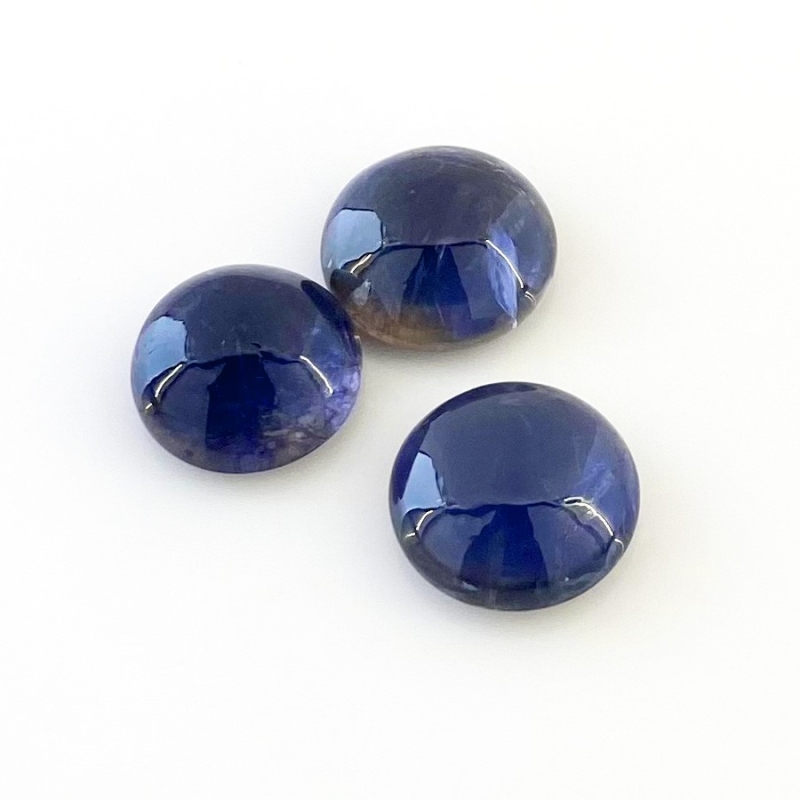 22.25 Carat Iolite 13-14mm Smooth Round Shape A Grade Cabochons Parcel - Total 3 Pcs.