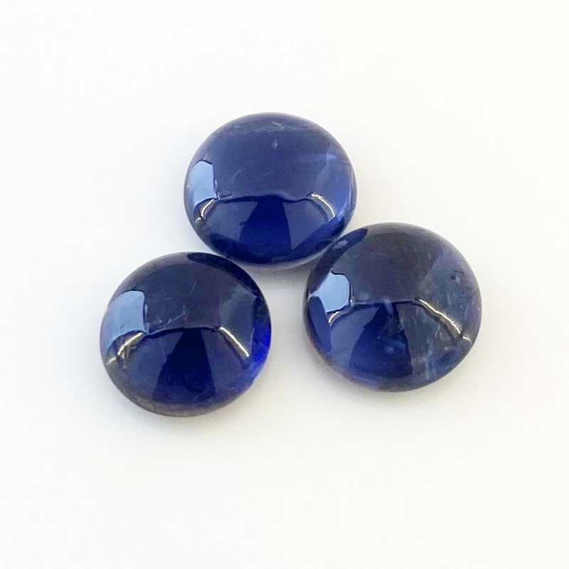 22.25 Carat Iolite 13-14mm Smooth Round Shape A Grade Cabochons Parcel - Total 3 Pcs.