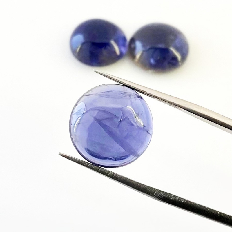 22.25 Carat Iolite 13-14mm Smooth Round Shape A Grade Cabochons Parcel - Total 3 Pcs.