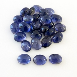 48.40 Carat Iolite 9x7mm Smooth Oval Shape A Grade Cabochons Parcel - Total 27 Pcs.