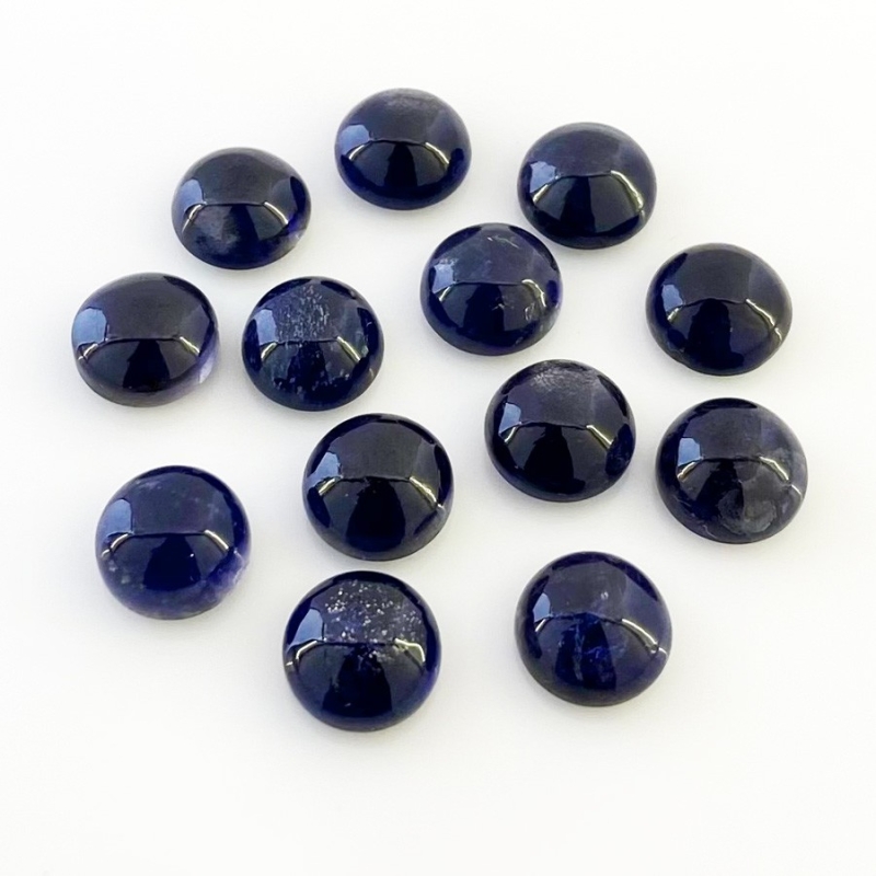 35.20 Carat Iolite 9mm Smooth Round Shape A Grade Cabochons Parcel - Total 13 Pcs.