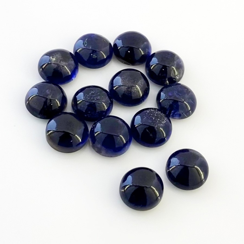 35.20 Carat Iolite 9mm Smooth Round Shape A Grade Cabochons Parcel - Total 13 Pcs.