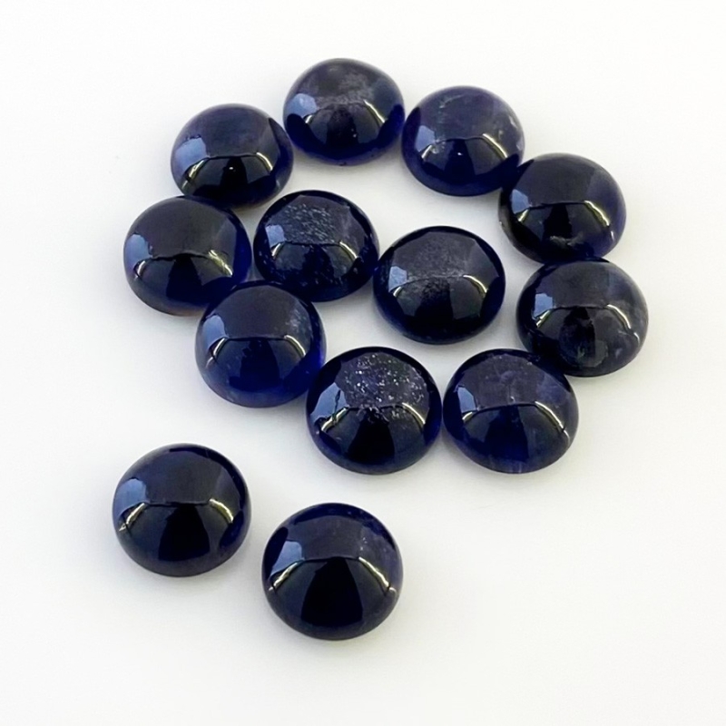 35.20 Carat Iolite 9mm Smooth Round Shape A Grade Cabochons Parcel - Total 13 Pcs.