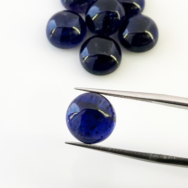 27.45 Carat Iolite 10mm Smooth Round Shape A Grade Cabochons Parcel - Total 7 Pcs.