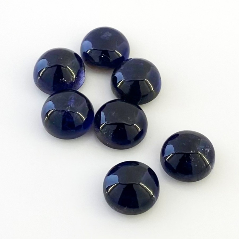 27.45 Carat Iolite 10mm Smooth Round Shape A Grade Cabochons Parcel - Total 7 Pcs.