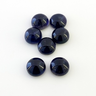 27.45 Carat Iolite 10mm Smooth Round Shape A Grade Cabochons Parcel - Total 7 Pcs.