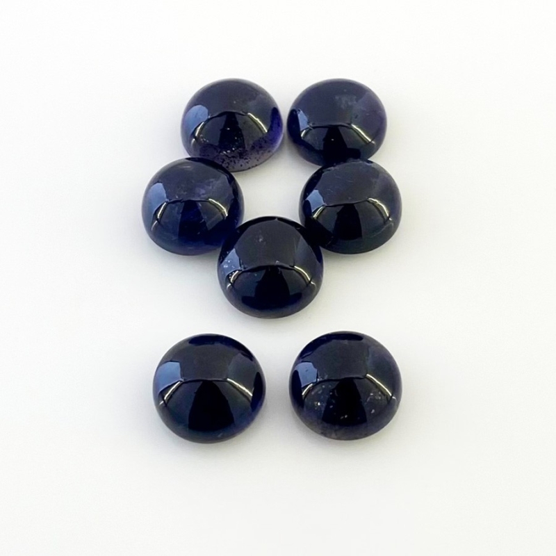 27.45 Carat Iolite 10mm Smooth Round Shape A Grade Cabochons Parcel - Total 7 Pcs.