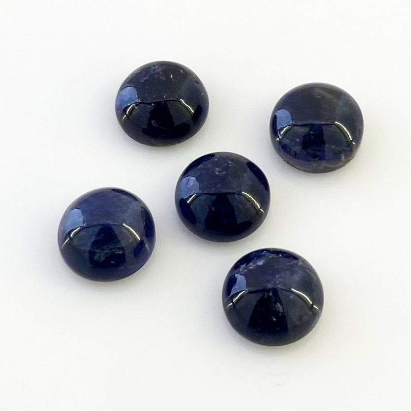 19.75 Carat Iolite 10mm Smooth Round Shape A Grade Cabochons Parcel - Total 5 Pcs.
