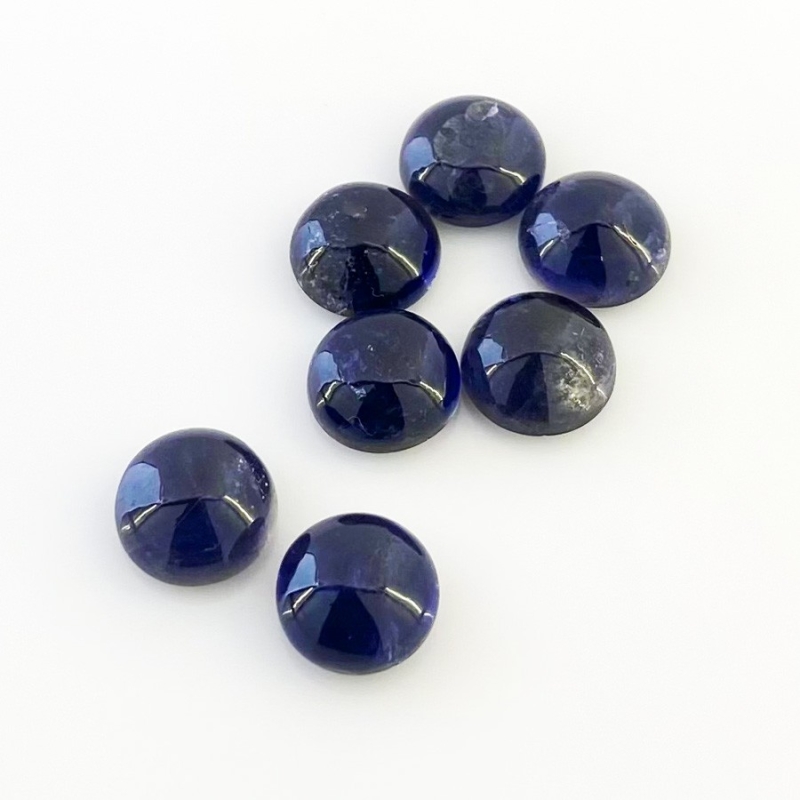 23.50 Carat Iolite 10mm Smooth Round Shape A Grade Cabochons Parcel - Total 7 Pcs.