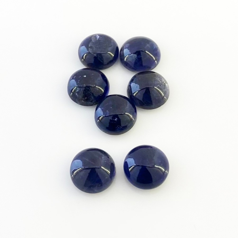 23.50 Carat Iolite 10mm Smooth Round Shape A Grade Cabochons Parcel - Total 7 Pcs.