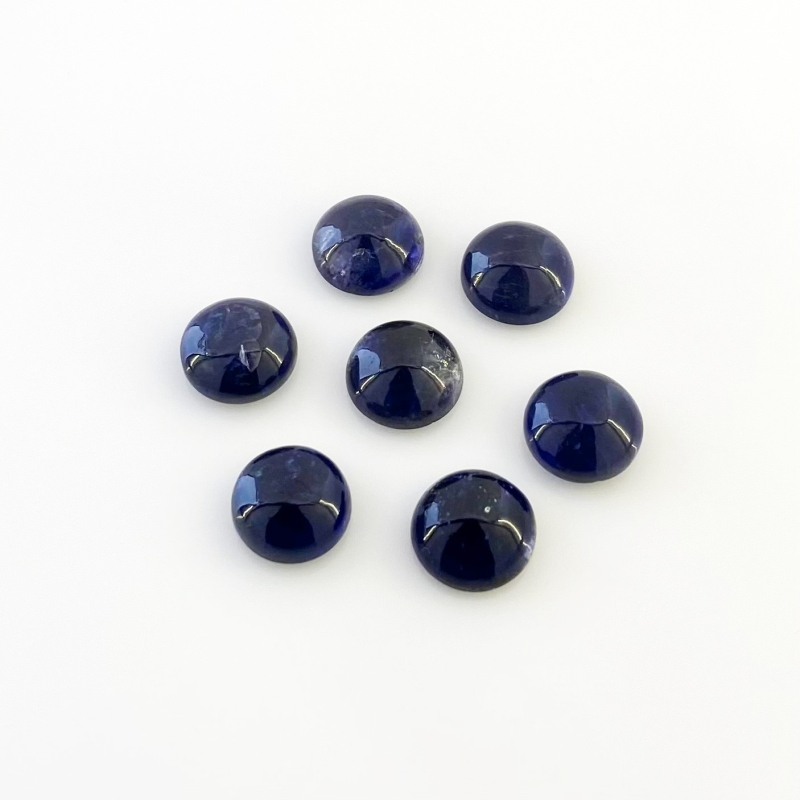 23.50 Carat Iolite 10mm Smooth Round Shape A Grade Cabochons Parcel - Total 7 Pcs.