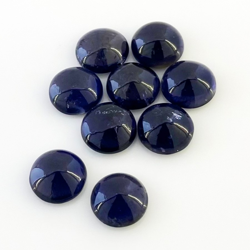 26 Carat Iolite 10mm Smooth Round Shape A Grade Cabochons Parcel - Total 9 Pcs.