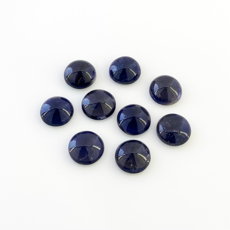 26 Carat Iolite 10mm Smooth Round Shape A Grade Cabochons Parcel - Total 9 Pcs.