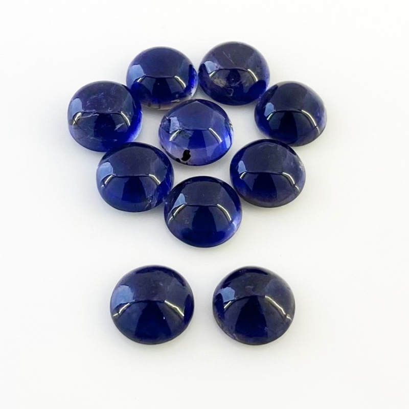 33.85 Carat Iolite 10mm Smooth Round Shape A Grade Cabochons Parcel - Total 10 Pcs.