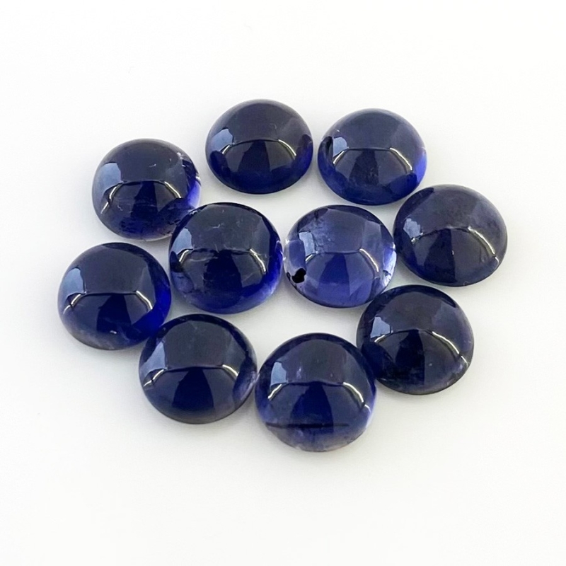 33.85 Carat Iolite 10mm Smooth Round Shape A Grade Cabochons Parcel - Total 10 Pcs.